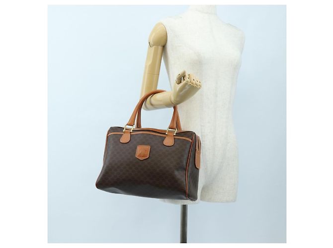 Céline Borsa CELINE Macadam Canvas PVC Pelle Marrone Oro Auth 191820V D'oro - vista 24