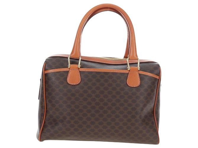 Céline Borsa CELINE Macadam Canvas PVC Pelle Marrone Oro Auth 191820V D'oro - vista 3