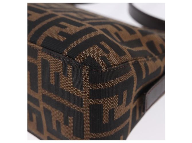 FENDI Zucca Canvas Mamma Baguette Shoulder Bag Black Brown Auth am12180V Marrone Nero - vista 13