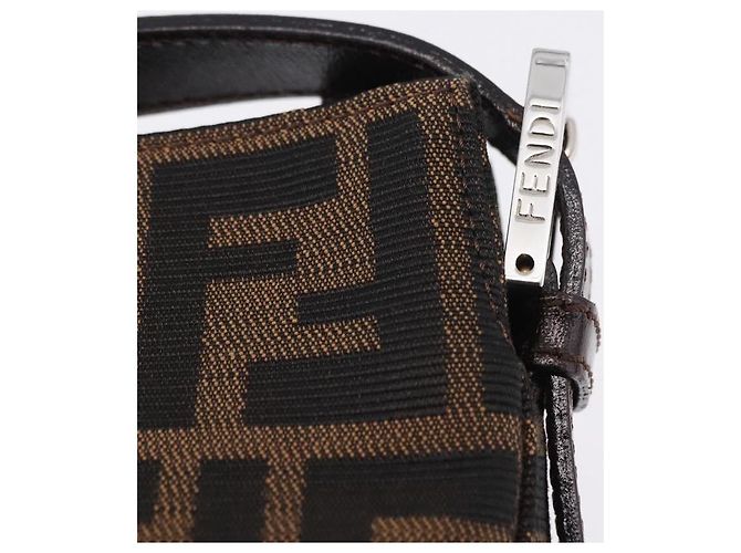 FENDI Zucca Canvas Mamma Baguette Shoulder Bag Black Brown Auth am12180V Marrone Nero - vista 14