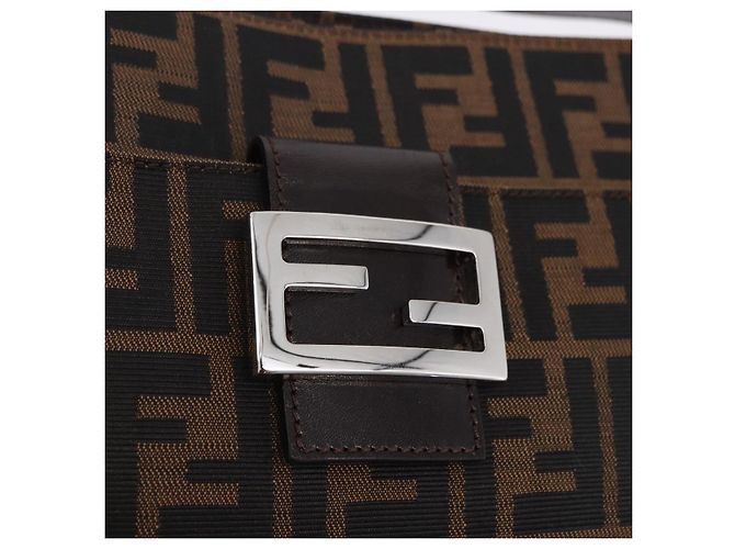 FENDI Zucca Canvas Mamma Baguette Shoulder Bag Black Brown Auth am12180V Marrone Nero - vista 15