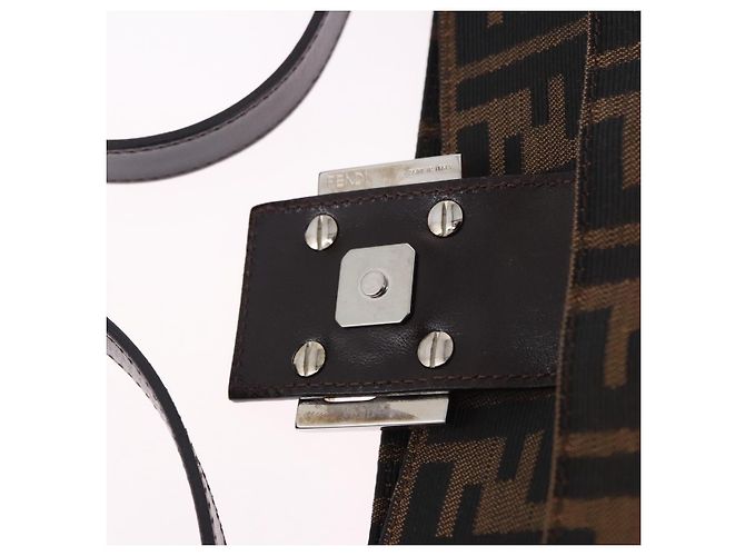 FENDI Zucca Canvas Mamma Baguette Shoulder Bag Black Brown Auth am12180V Marrone Nero - vista 16