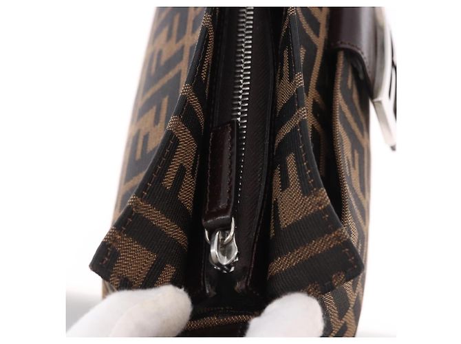 FENDI Zucca Canvas Mamma Baguette Shoulder Bag Black Brown Auth am12180V Marrone Nero - vista 17