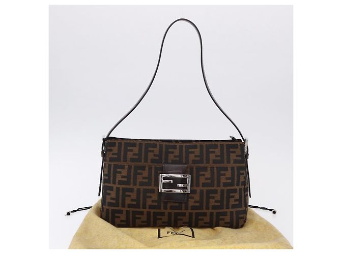 FENDI Zucca Canvas Mamma Baguette Shoulder Bag Black Brown Auth am12180V Marrone Nero - vista 27