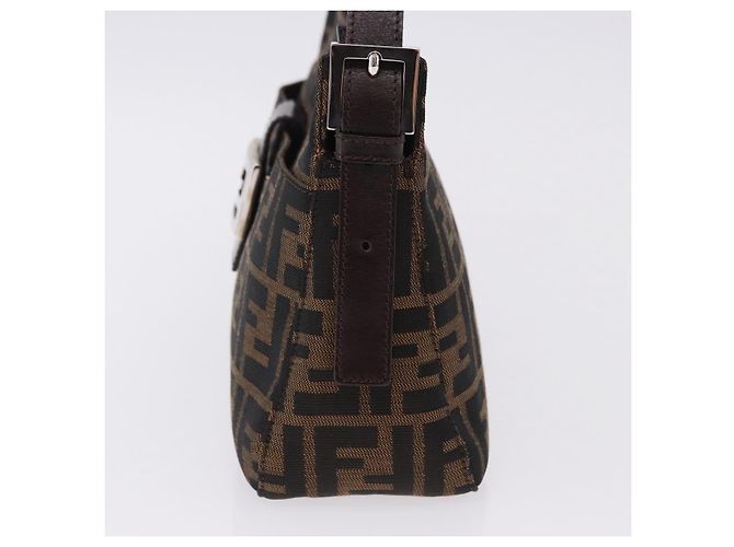 FENDI Zucca Canvas Mamma Baguette Shoulder Bag Black Brown Auth am12180V Marrone Nero - vista 4