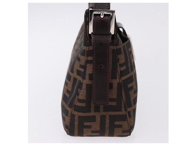 FENDI Zucca Canvas Mamma Baguette Shoulder Bag Black Brown Auth am12180V Marrone Nero - vista 5