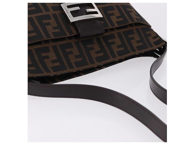 FENDI Zucca Canvas Mamma Baguette Shoulder Bag Black Brown Auth am12180V Marrone Nero - vista 6