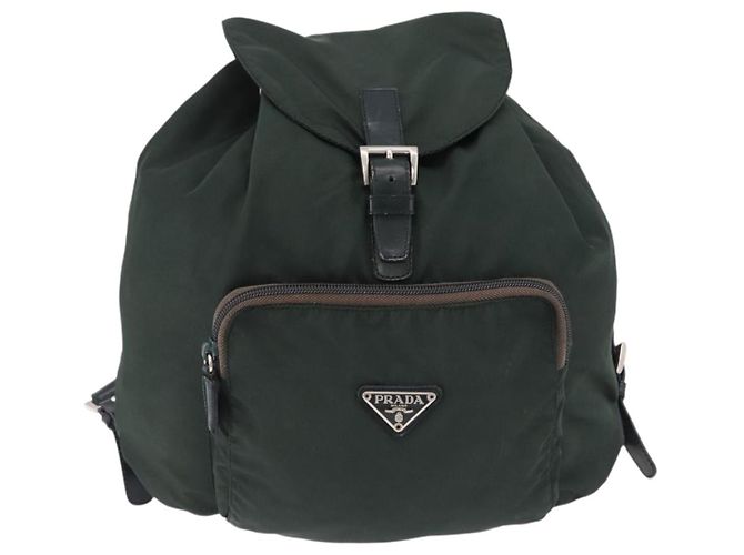 Zaino PRADA Nylon Verde Argento Auth hk3999 - vista 13