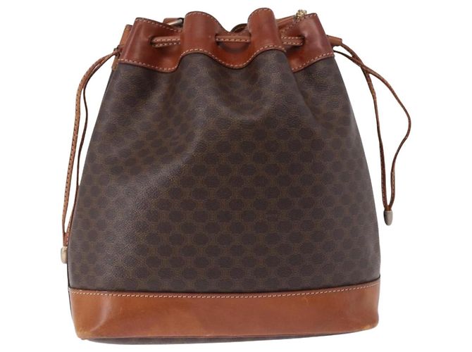 Céline Borsa a Spalla CELINE Macadam Canvas PVC Pelle Marrone Oro Auth 193065 D'oro - vista 3