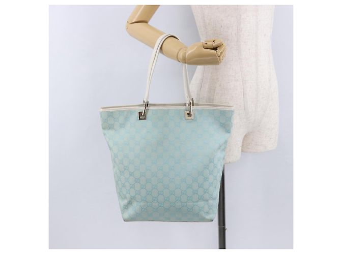 Borsa Tote GUCCI GG Canvas Azzurro Oro 002 1098 Auth 193504 D'oro Blu chiaro - vista 22