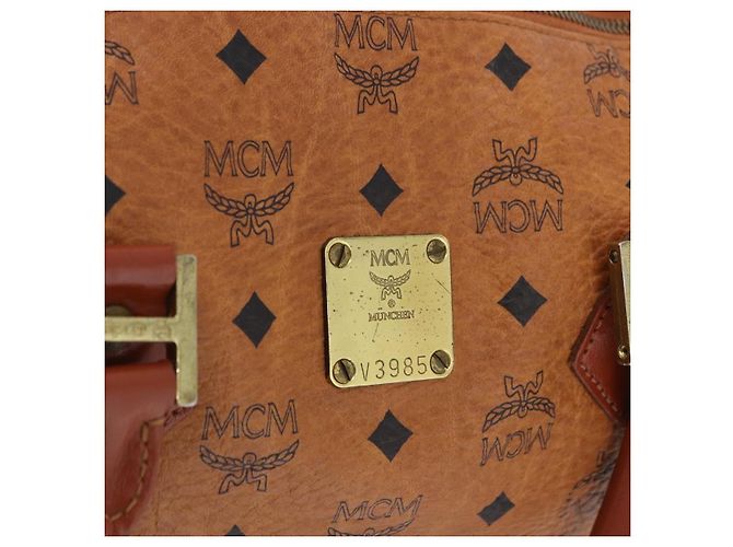 Borsa MCM Vicetos Logogram PVC Pelle 2way Marrone Oro Auth 193981 D'oro - vista 16