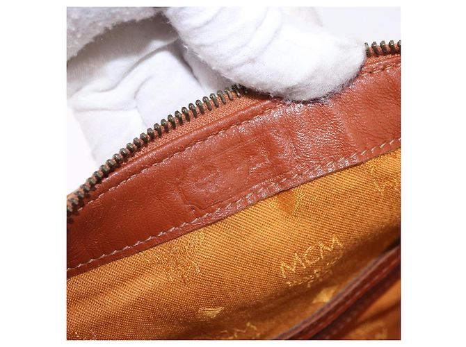 Borsa MCM Vicetos Logogram PVC Pelle 2way Marrone Oro Auth 193981 D'oro - vista 17