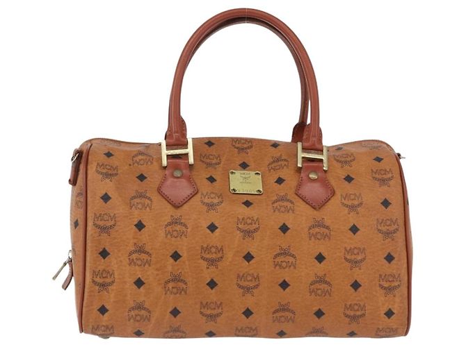 Borsa MCM Vicetos Logogram PVC Pelle 2way Marrone Oro Auth 193981 D'oro - vista 2