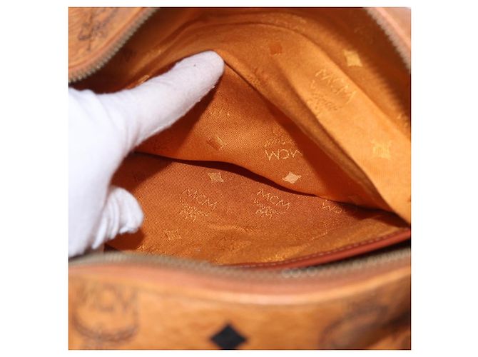 Borsa MCM Vicetos Logogram PVC Pelle 2way Marrone Oro Auth 193981 D'oro - vista 23