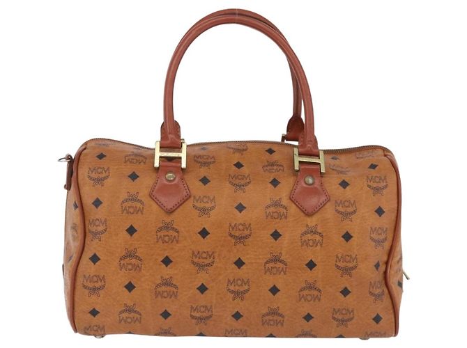 Borsa MCM Vicetos Logogram PVC Pelle 2way Marrone Oro Auth 193981 D'oro - vista 3