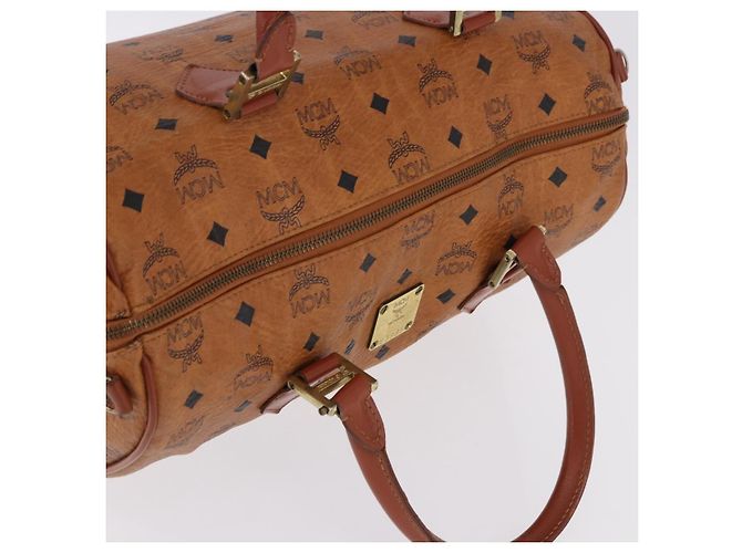 Borsa MCM Vicetos Logogram PVC Pelle 2way Marrone Oro Auth 193981 D'oro - vista 6