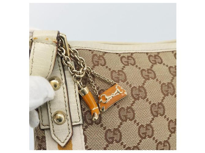 Borsa a tracolla GUCCI GG Canvas Sherry Line Beige Oro 144388 Auth 193563A D'oro - vista 14