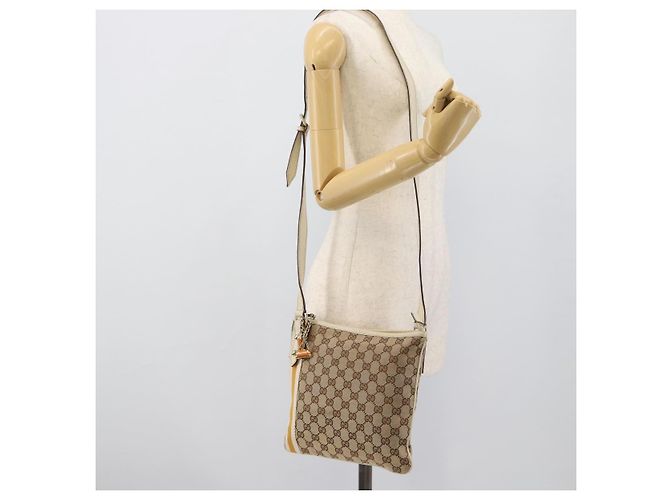 Borsa a tracolla GUCCI GG Canvas Sherry Line Beige Oro 144388 Auth 193563A D'oro - vista 23