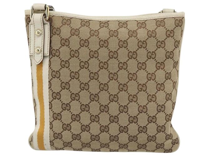Borsa a tracolla GUCCI GG Canvas Sherry Line Beige Oro 144388 Auth 193563A D'oro - vista 3