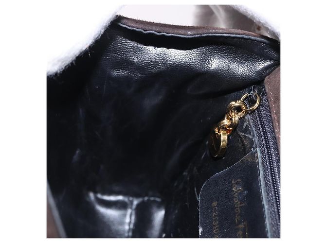 Borsa Salvatore Ferragamo Vala in scamosciato 2way Marrone Oro Auth hk3989 D'oro - vista 19