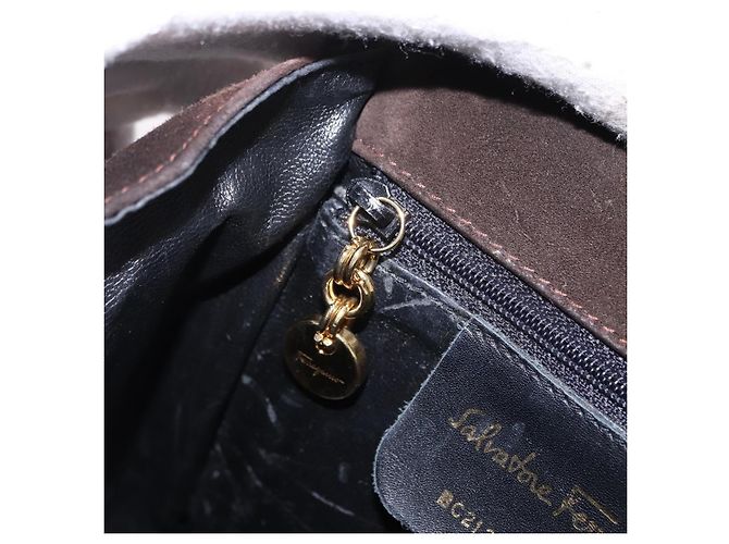 Borsa Salvatore Ferragamo Vala in scamosciato 2way Marrone Oro Auth hk3989 D'oro - vista 20