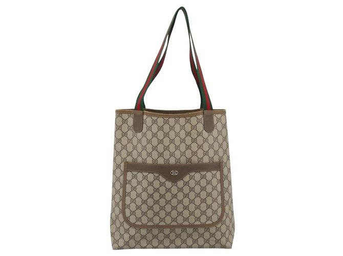 Borsa Tote GUCCI GG Supreme Web Sherry Line in PVC Beige 40 02 003 Auth 193566 - vista 2