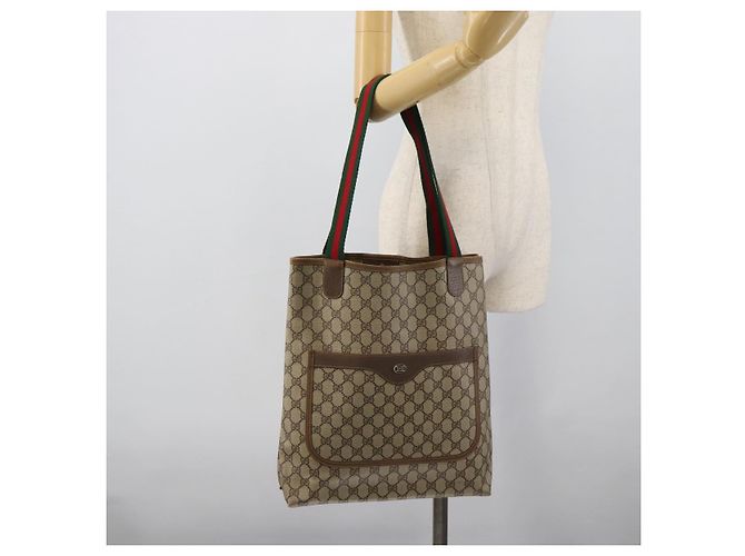 Borsa Tote GUCCI GG Supreme Web Sherry Line in PVC Beige 40 02 003 Auth 193566 - vista 20