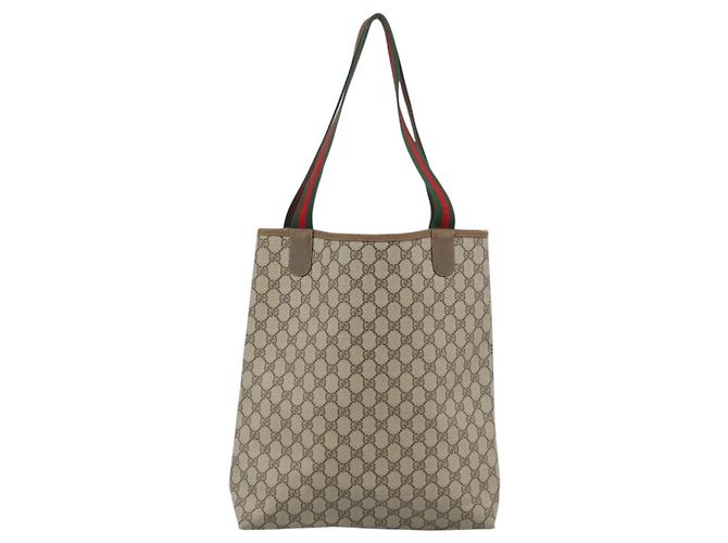 Borsa Tote GUCCI GG Supreme Web Sherry Line in PVC Beige 40 02 003 Auth 193566 - vista 3