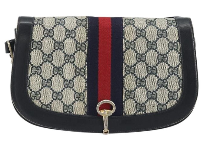 Borsa a Spalla GUCCI GG Supreme Sherry Line PVC Blu Navy Oro Auth 191082 D'oro - vista 2