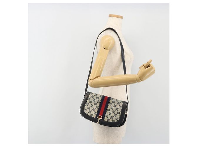 Borsa a Spalla GUCCI GG Supreme Sherry Line PVC Blu Navy Oro Auth 191082 D'oro - vista 25