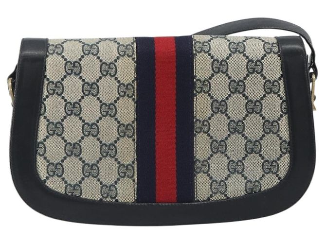 Borsa a Spalla GUCCI GG Supreme Sherry Line PVC Blu Navy Oro Auth 191082 D'oro - vista 3