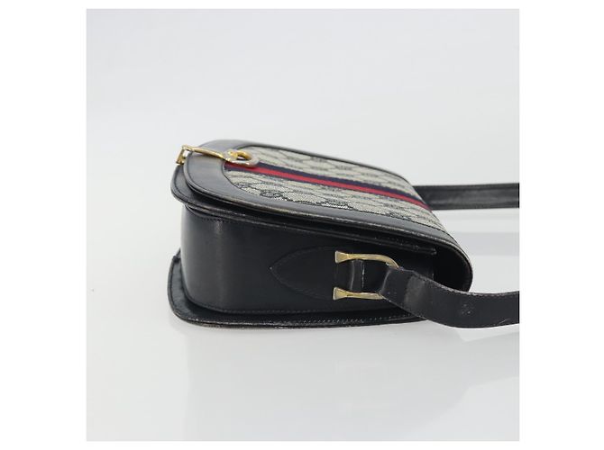 Borsa a Spalla GUCCI GG Supreme Sherry Line PVC Blu Navy Oro Auth 191082 D'oro - vista 4