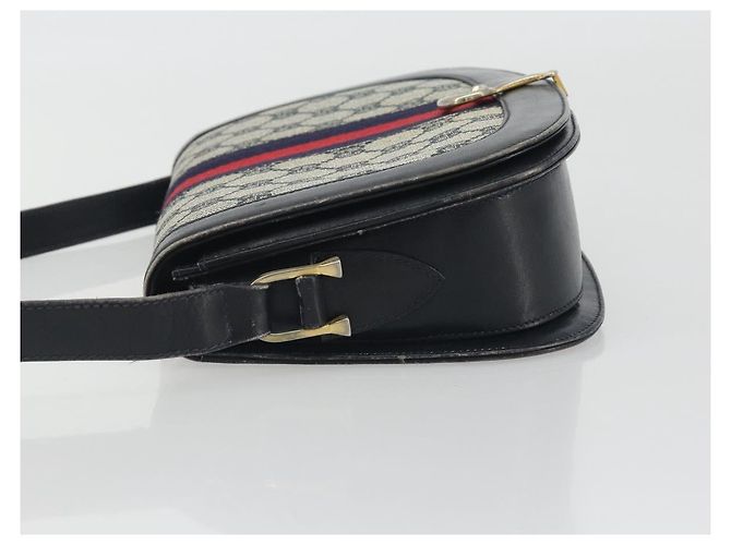 Borsa a Spalla GUCCI GG Supreme Sherry Line PVC Blu Navy Oro Auth 191082 D'oro - vista 5