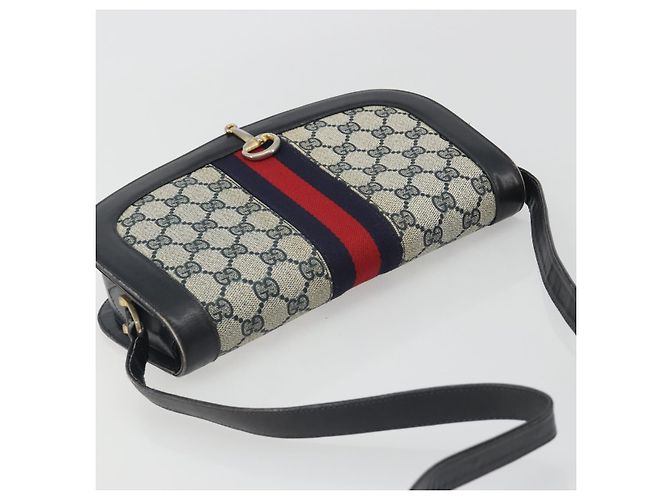 Borsa a Spalla GUCCI GG Supreme Sherry Line PVC Blu Navy Oro Auth 191082 D'oro - vista 6