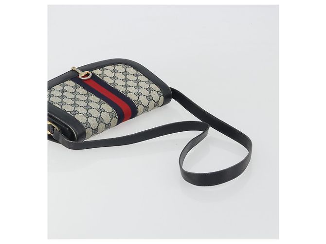 Borsa a Spalla GUCCI GG Supreme Sherry Line PVC Blu Navy Oro Auth 191082 D'oro - vista 7