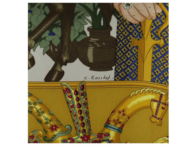Hermès HERMES Carré 90 Sciarpa in seta "MAHARAJAS" Blu Oro Autentico ki6741M D'oro - vista 12