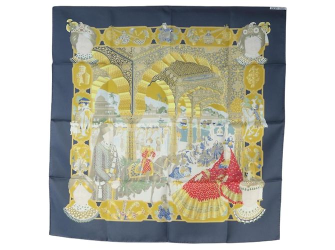 Hermès HERMES Carré 90 Sciarpa in seta "MAHARAJAS" Blu Oro Autentico ki6741M D'oro - vista 13