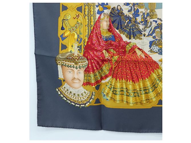 Hermès HERMES Carré 90 Sciarpa in seta "MAHARAJAS" Blu Oro Autentico ki6741M D'oro - vista 8