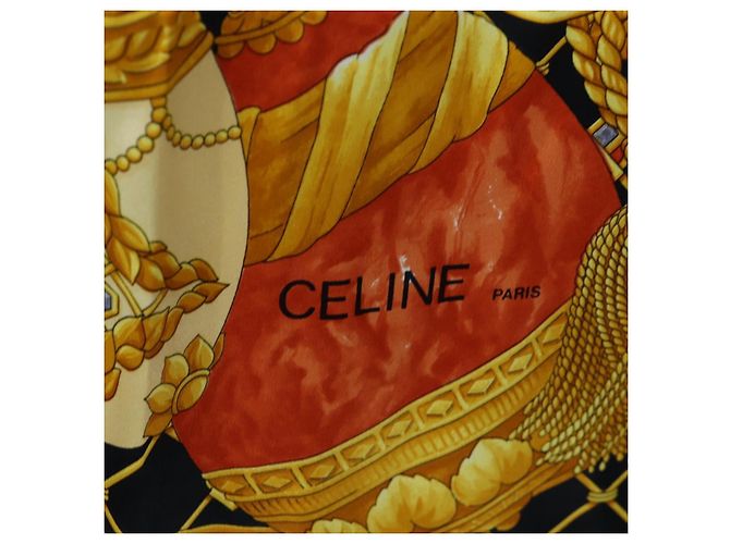 Céline CELINE Large Jewelry Pattern Seidentuch Schwarz Gelb Auth am12158M - Ansicht 11