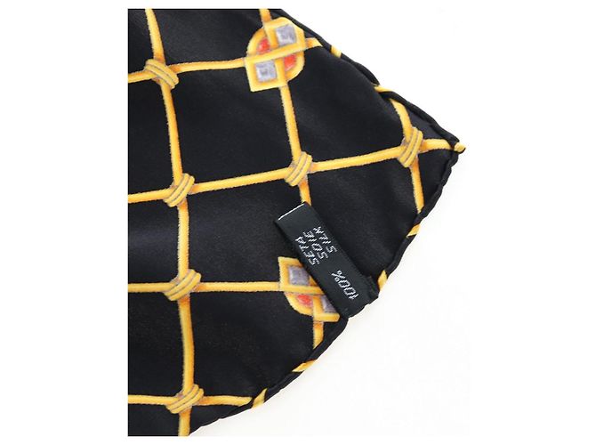 Céline CELINE Large Jewelry Pattern Seidentuch Schwarz Gelb Auth am12158M - Ansicht 12