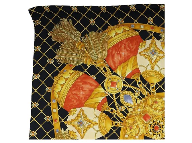 Céline CELINE Large Jewelry Pattern Seidentuch Schwarz Gelb Auth am12158M - Ansicht 2
