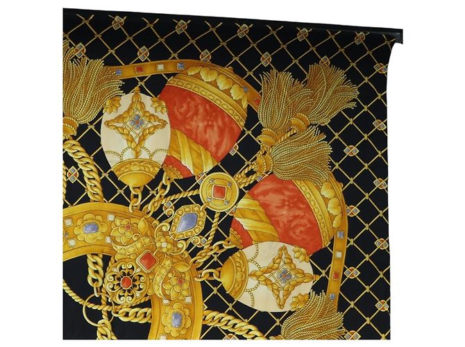 Céline CELINE Large Jewelry Pattern Seidentuch Schwarz Gelb Auth am12158M - Ansicht 4
