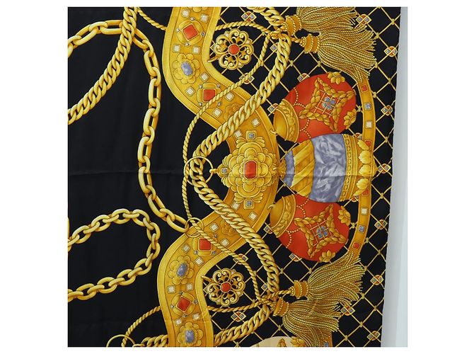 Céline CELINE Large Jewelry Pattern Seidentuch Schwarz Gelb Auth am12158M - Ansicht 7