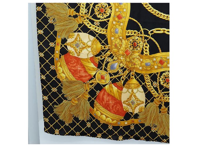 Céline CELINE Large Jewelry Pattern Seidentuch Schwarz Gelb Auth am12158M - Ansicht 8