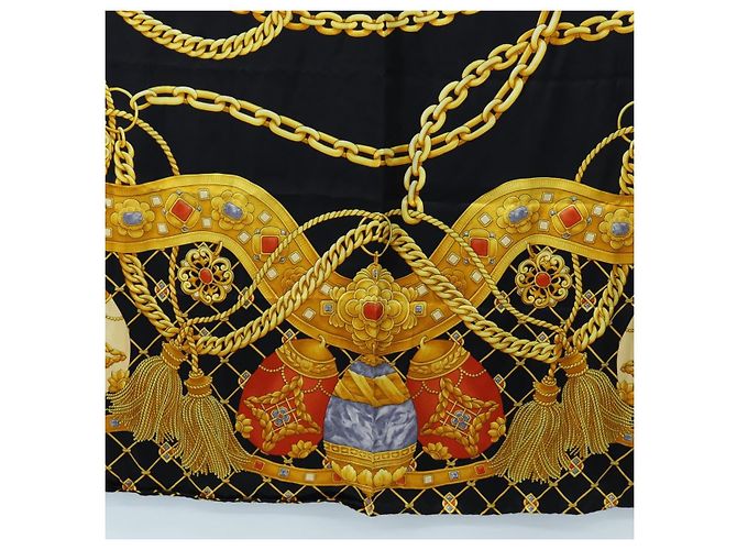 Céline CELINE Large Jewelry Pattern Seidentuch Schwarz Gelb Auth am12158M - Ansicht 9