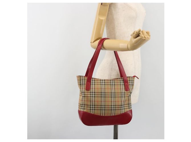 Borsa a mano BURBERRY Nova Check in tela Beige Red Auth ep15265 Rosso - vista 21