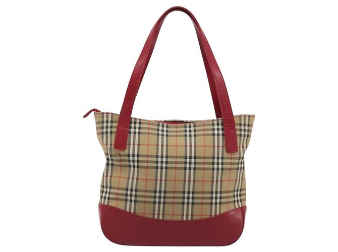 Borsa a mano BURBERRY Nova Check in tela Beige Red Auth ep15265 Rosso - vista 3