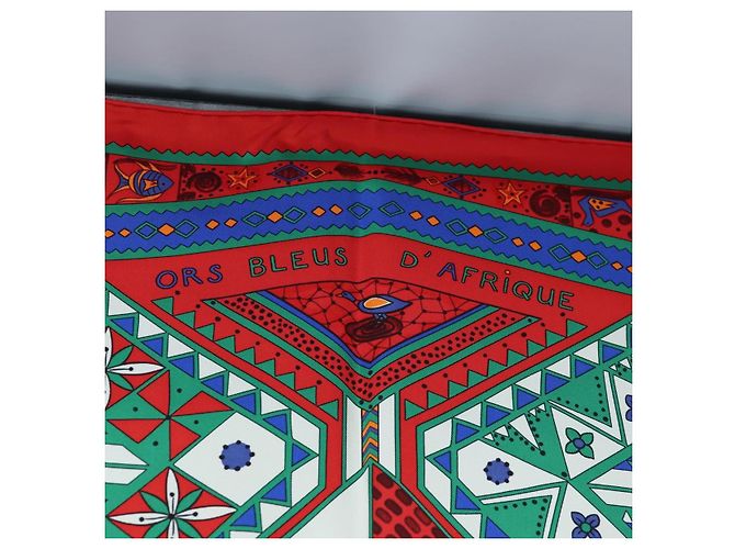 Hermès HERMES Carré 90 Schal « HORS BLEUS D'AFRIQUE » Seide Rot Auth am12076M - Ansicht 11