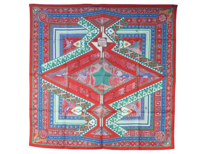 Hermès HERMES Carré 90 Schal « HORS BLEUS D'AFRIQUE » Seide Rot Auth am12076M - Ansicht 13