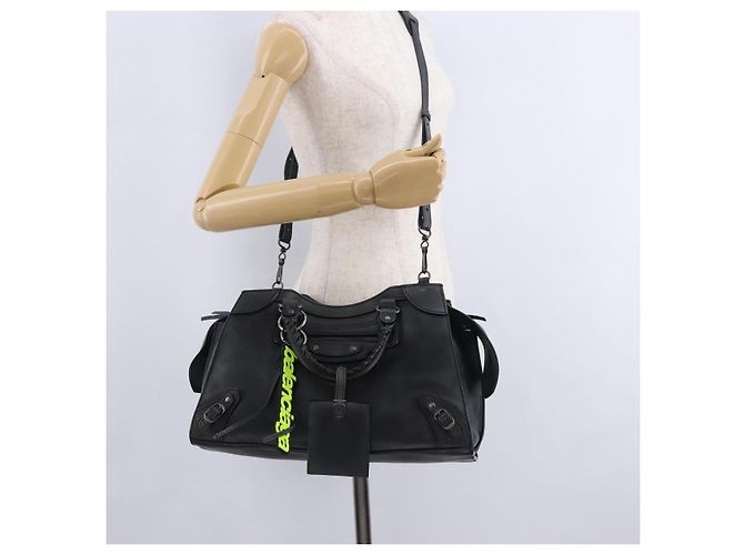 BALENCIAGA Le City Hand Bag Leather Navy Silver 684907 Auth ka5367SAM Argento Blu navy - vista 26